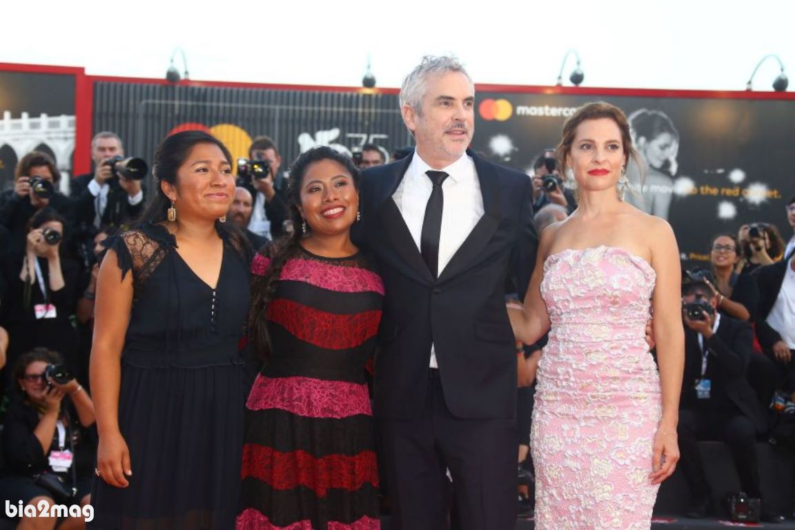 نانسی گارسیا، آلفونسو کوآرون، یالیتزا آپاریسیو و مارینا د تاویرا - جشنواره فیلم ونیز 2018
